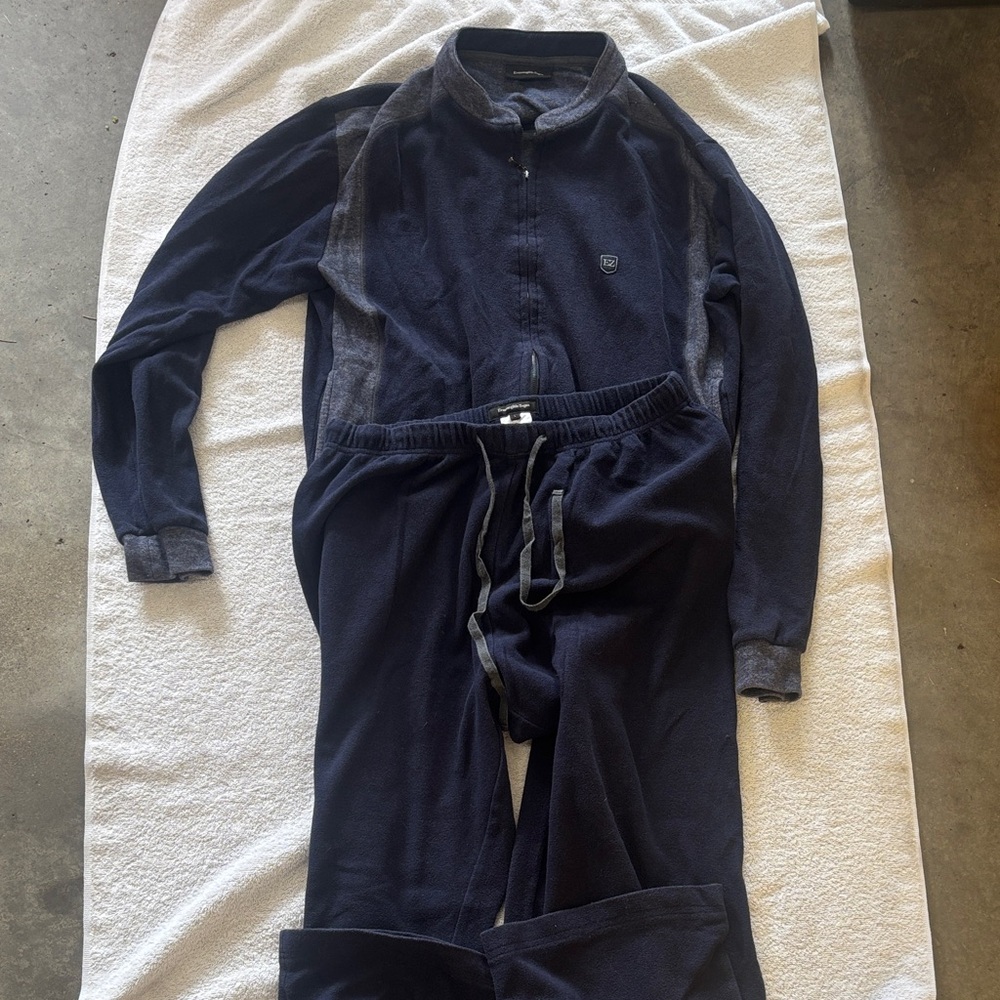 Ermenegildo Zegna Navy and Charcoal Fleece Zip Pullover with Matching Pants